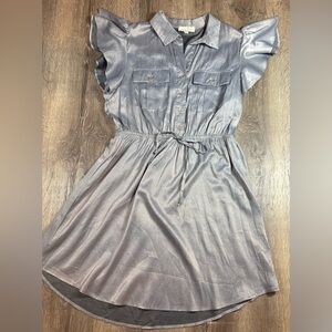 Pie In The Sky, Flutter Short Sleeve Button-Down Metallic Dress, Size XL NWOT